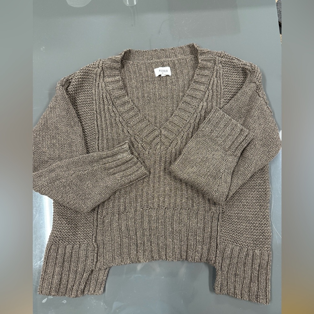 PISTOLA Drea Rib V-Neck Cotton Sweater Size M
